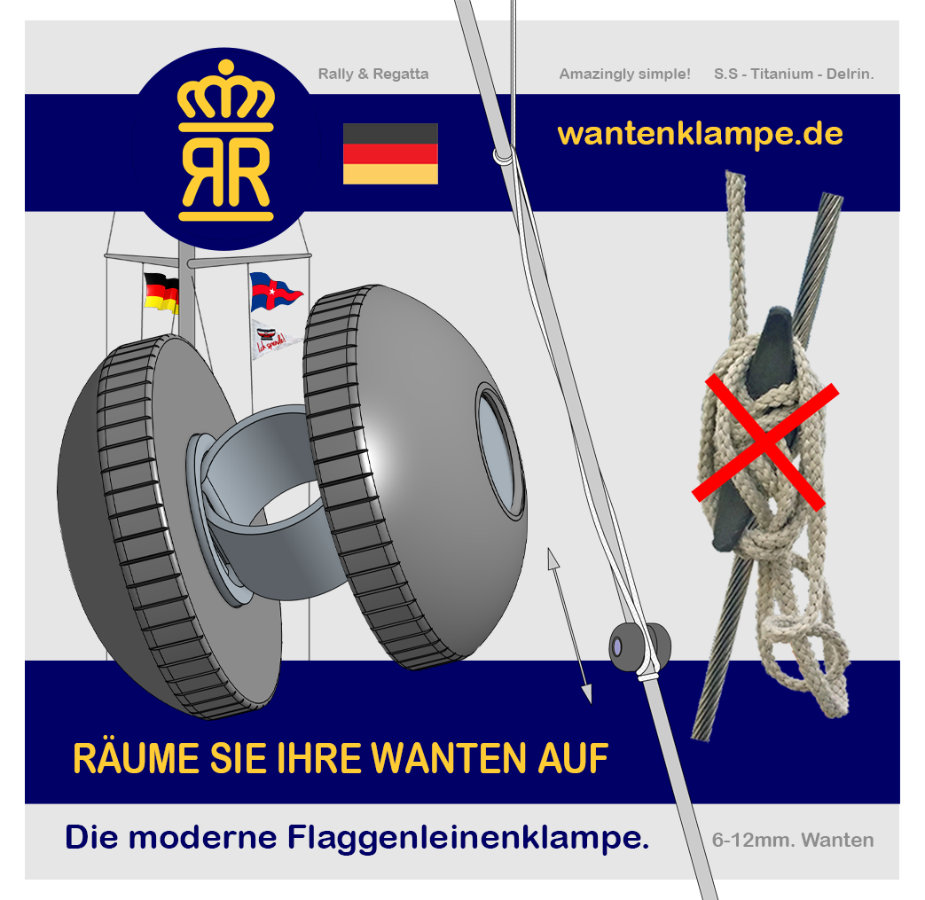 Die moderne Wantenklampe. Edelstahl Titanium Delrin. Klein und Schlank im Vergleich zu herkömmlichen Wantenklampen. Keine Scheuerschäden an den Segeln. Erhältlich für 5 Wantengrößen. Erstaunlich-einfach.