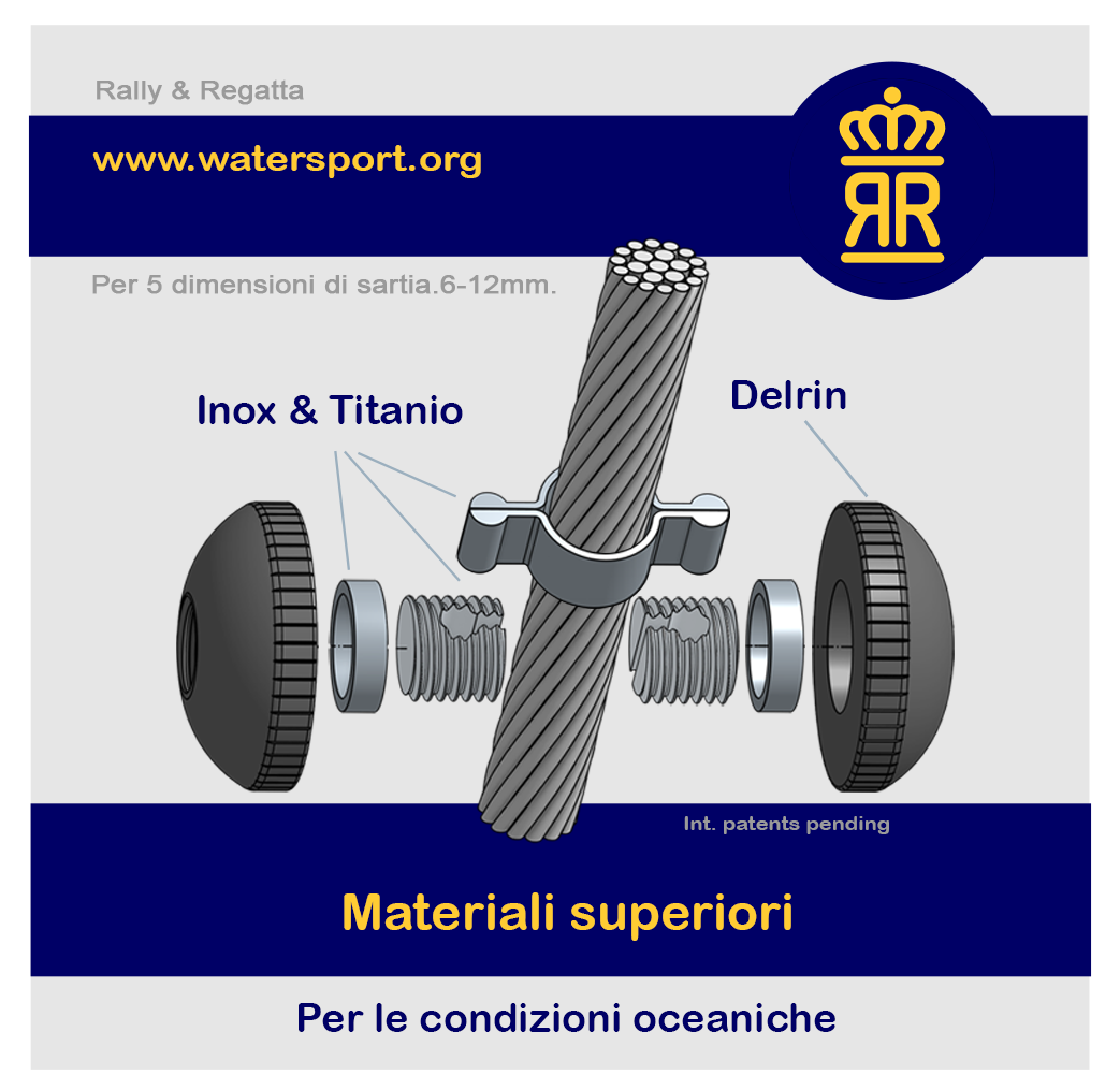 Bitta da sartia a bottone per barche a vela. Acciaio inox Titanio Delrin. Il modo elegante per fissare la drizza bandiera. Incredibilmente semplice.