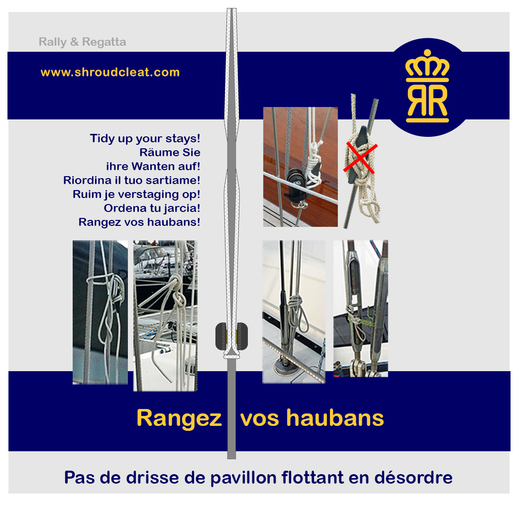 Taquet de hauban a bouton pour voiliers. Inox Titane Delrin. La manière élégante de fixer&nbsp; votre drisse de pavillon. D'une simplicité étonnante. Pratiquement aucun dommage dû au frottement des voiles. Petit et lisse par rapport aux taquets de hauban conventionnels. Installation facile. Faible dérive.