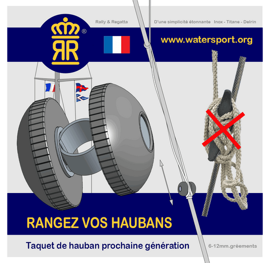 Taquet de hauban a bouton pour voiliers. Inox Titane Delrin. La manière élégante de fixer&nbsp; votre drisse de pavillon. D'une simplicité étonnante. Pratiquement aucun dommage dû au frottement des voiles. Petit et lisse par rapport aux taquets de hauban conventionnels. Installation facile. Faible dérive.